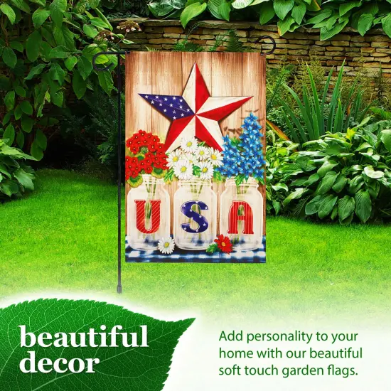 G128 Combo Pack: Garden Flag Stand 36x16IN & Garden Flag USA Star Flowers Printed 12x18IN Double Sided {6}