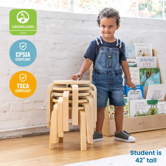 Bentwood Stackable Stools, Classroom Furniture, 6-Piece Natural {5}