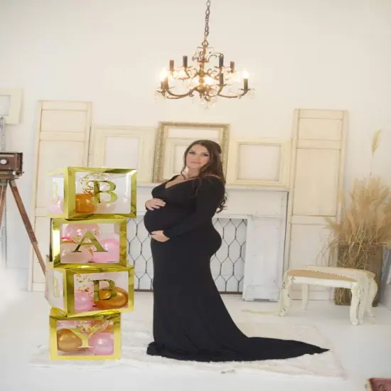 82 PCS Gold Neutral Baby Shower Decorations for Boy or Girl - Jumbo Transparent Baby Block Balloon Boxes, BABY, A - Z Letters DYI Gold White Pink Blue Balloons | Gender Reveal Party Supplies Birthday {2}