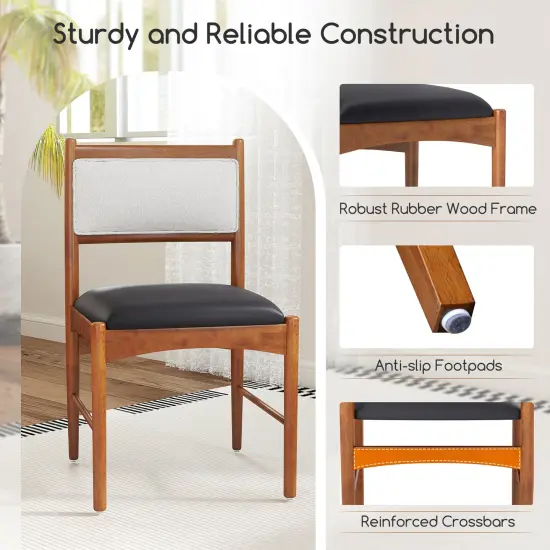 Wooden Dining Chair Set of 2 with Rubber Wood Frame and Faux Sherpa Backrest-Walnut {6}