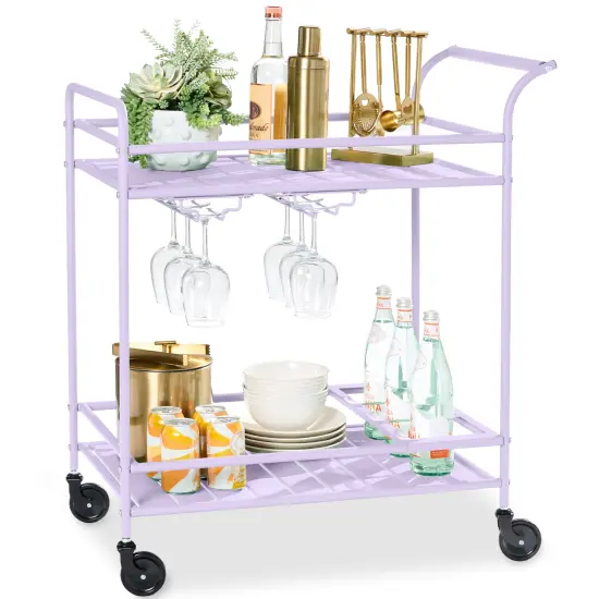 Best Choice Products 2-Tier Rolling Bar Cart Indoor/Outdoor w/ Storage Shelves, Wine Rack, Lockable Wheels Lavender {1}