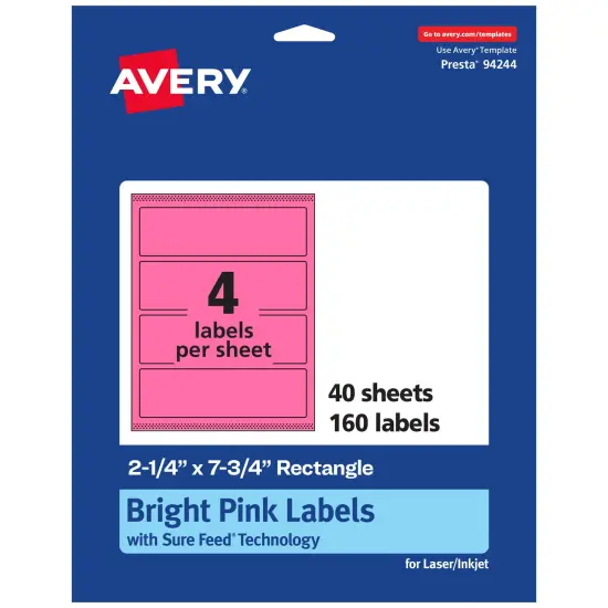 Avery Bright Pink Paper Labels, 2.25" x 7.75" Rectangle {1}