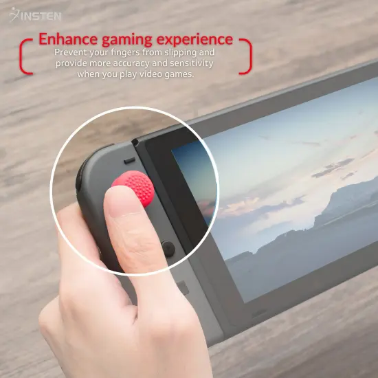 Insten [1 Pair] Joy Con Thumb Grip Stick Caps for Nintendo Switch [Anti-Slip/Protective/comfort] Joycon Controller Thumbstick Cover Set for Switch 2017 / Switch Lite Console 2019, Red Silicone {4}