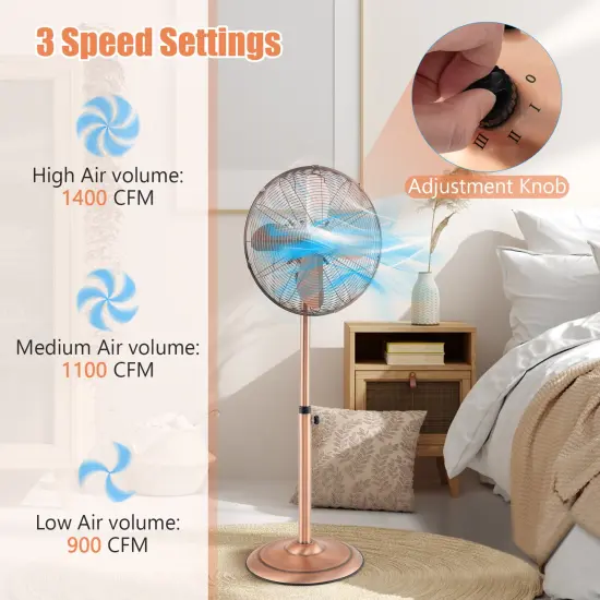 16 Inch Pedestal Standing Fan Oscillating Pedestal Fan with 3 Speeds and Adjustable Height Copper {6}