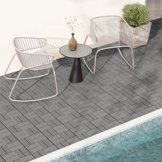 18 Pieces 12 x 12 Inch All Weather Interlocking Deck Tiles Ideal for Outdoor Use Grey {2}