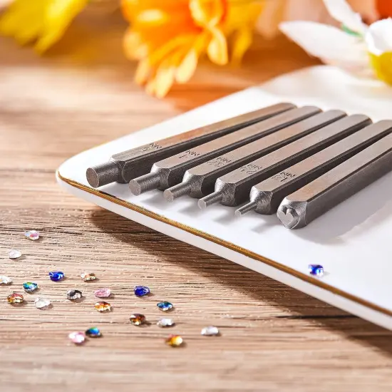 DIY Metal Stamping Kit Crystals Setter Stamping Punches Kit 2600 Pieces Multi Colored Flatback Rhinestones Heart Metal Hand Stamp 5 Pieces Circle Jewelry Design Stamps Jewelry for DIY Crafts, 6 Size {2}