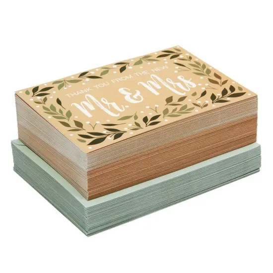 48 Pack From the New Mr and Mrs Wedding Thank You Cards with Teal Envelopes Included (4x6 in) Brown {5}