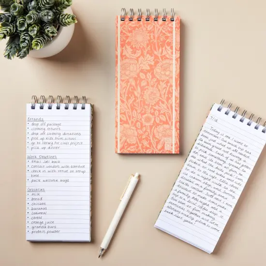 3 Pack Top Bound Spiral Notebooks, Hard Cover Skinny Notepads, William Morris Inspired (100 Sheets/200 Pages, 8.4x3.75) Multicolor {3}