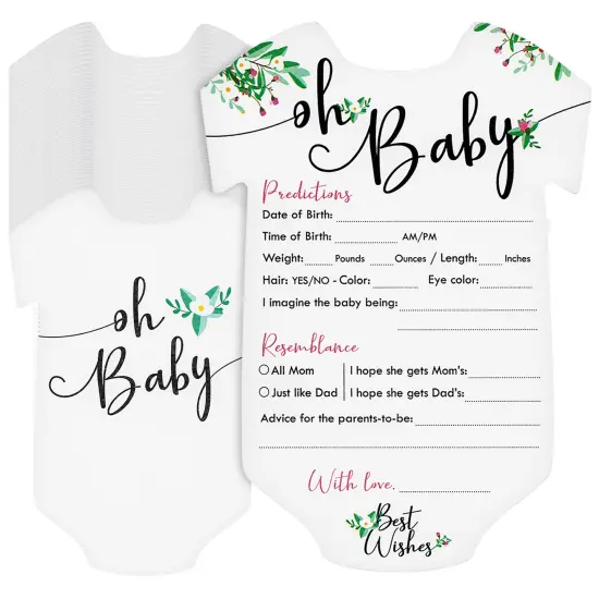 50 Pack Girl Baby Shower Prediction and Advice Cards for Parents to Be, Floral Themed Party Games (5 x 7 In) Multicolor {1}