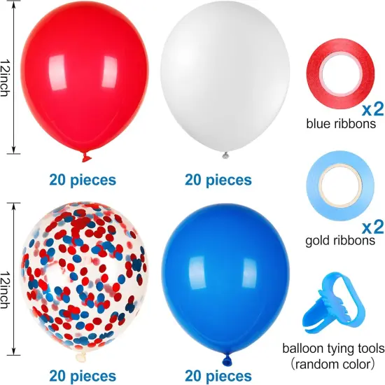 80Pcs Red White and Blue Latex Balloons with Confetti Balloons for 4th of July Decorations Independence Day Patriotic Anniversary {3}