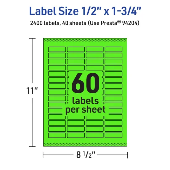 Avery Neon Green Paper Labels, 0.5" x 1.75" Rectangle {5}