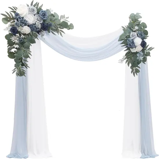 Artificial Dusty Blue & Navy Blue Floral Swag Arrangement {1}