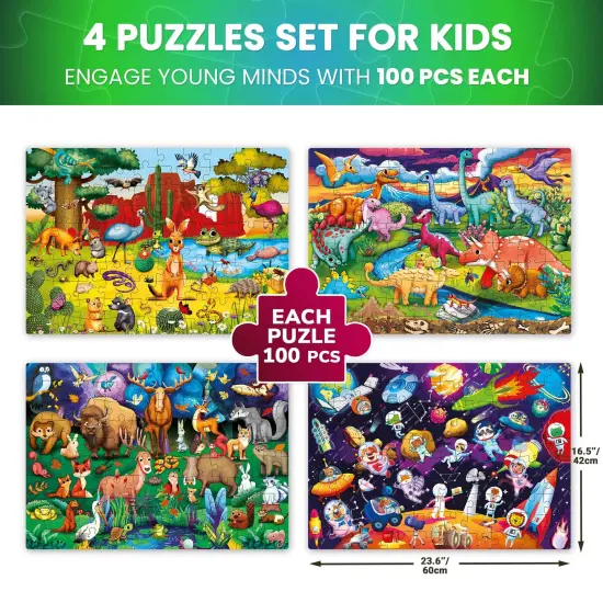100 Piece Glow in The Dark Puzzles for Kids |Space, Dino {3}