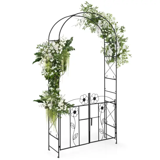 2 in 1 Garden Arbor with Door and Latch for Outdoor Lawn-Black {3}