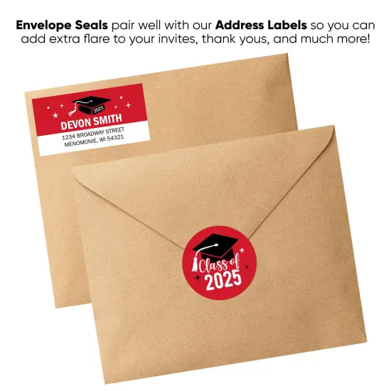 Big Dot of Happiness Class of 2025 Red Grad Party Envelope Seal Stickers, Round Circle Stickers to Seal Cards, Graduation Envelope Seals - 120 Count {6}