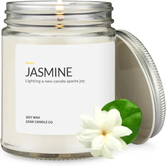 Jasmine Candle - Soy Wax Scented Candles (Jasmine) - Soy Candles for Home Scented - Long Burning Premium - Hand-Poured (7oz.) {1}