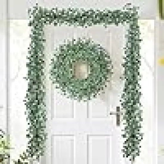 Faux Greenery Garland for Indoor Outdoor Farmhouse Wedding Staircase Floral Decor. {5}