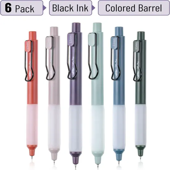 Retractable Gel Pens, 6 Pack, Vintage Barrels, Black Gel Pens Fine Point 0.5mm, Fast Dry {2}