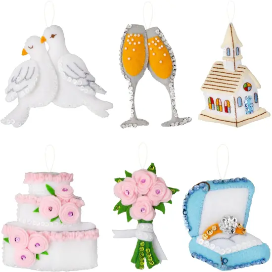 Bucilla Felt Ornaments Applique Kit Set Of 6-Newlywed Keepsakes {1}