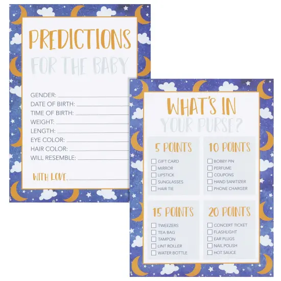 Set of 5 Baby Shower Games for 50 Guests, Over The Moon, Twinkle Twinkle Little Star Bingo (251 Total Pieces) {5}