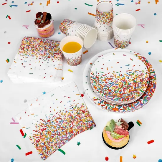 97 Pieces Confetti Sprinkles Tableware Set Disposable Tablecloth Paper Cups Dessert Plates Beverage Napkins for Party Decorations Wedding Birthday Party Favors {4}