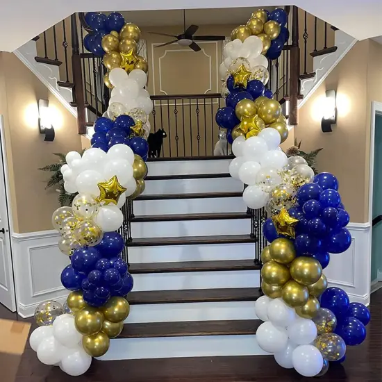 Balloons Royal Blue White Gold Balloons for Graduation Decorations Metallic Gold Confetti 12inch Dark Deep Blue White Latex Balloons Chrome Gold Balloons {2}