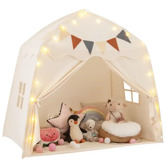 Blue Polyester Kids Play Tent Bed Tent with String Lights, Extra Large Playhouse Tent for Indoor & Outdoor Fun Beige {1}
