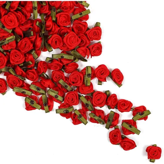 Bright Creations 200 Pack Ribbon Red Rose Flower Heads for Faux Floral Decor, Bulk Artificial Flowers, Fake Roses for Valentine&rsquo;s Day, Gift Wrapping, Crafts and Party Supplies (0.6 inch) {5}