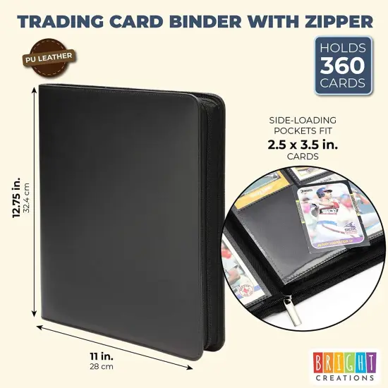 Card Binder with Zipper - 9 Pockets Trading Cards Album Folder - 360 Side Loading Pockets (Black) {2}