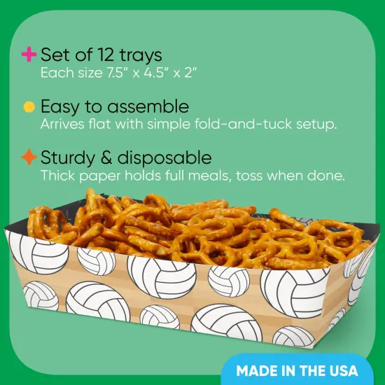Big Dot of Happiness Volleyball Party Paper Food Trays, Disposable Double-Sided Paper Food Holders for Nachos, Hot Dogs, French Fries - 12 Ct {4}