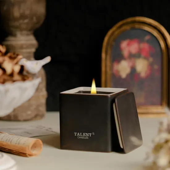 Candles for Home Scented, Modern Rustic Ceramic Candle Jar, Soy Candles Non Toxic in Elegant Ceramic Jar, Dark Leather & Oud {5}