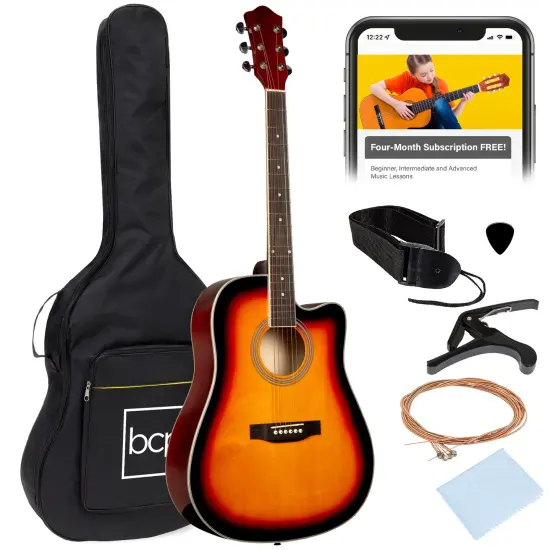 Best Choice Products 41in Full Size Beginner Acoustic Guitar Set with Case, Strap, Capo, Strings Sunburst {1}