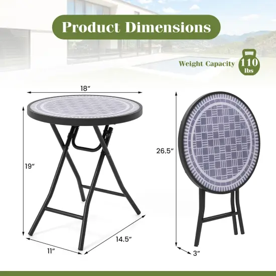 Black Metal Folding Side Table 18 Inch Round Compact Patio Coffee Table with Easy Storage Grey {5}