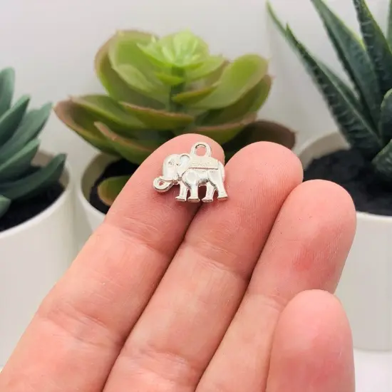 Silver Plated Tibetan Elephant Charms, 12x14mm {3}