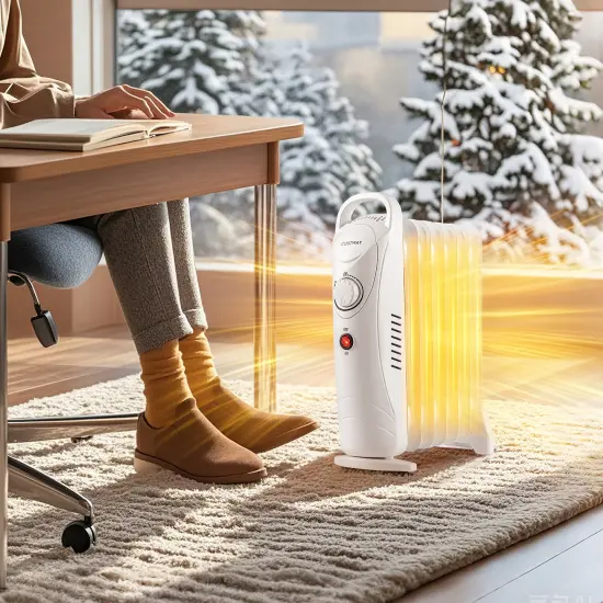 700W Electric Oil Filled Radiator Heater with Adjustable Thermostat-White {3}