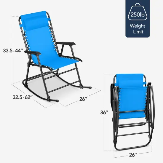 Best Choice Products Folding Outdoor Zero Gravity Rocking Lounge Chair w/ Headrest Pillow Aqua Blue {2}
