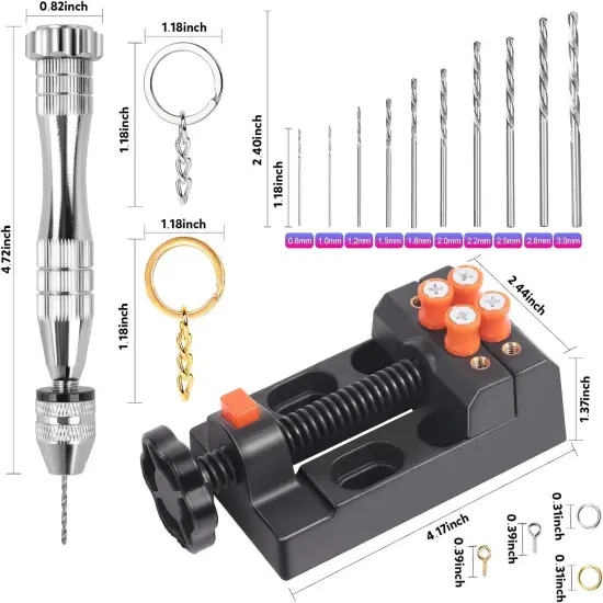 Hand Drill, Pin Vise with Drill Bits, Drill Press Vise, Keychain Making Kit, Jewelry Making Supplies, for Crafts {2}