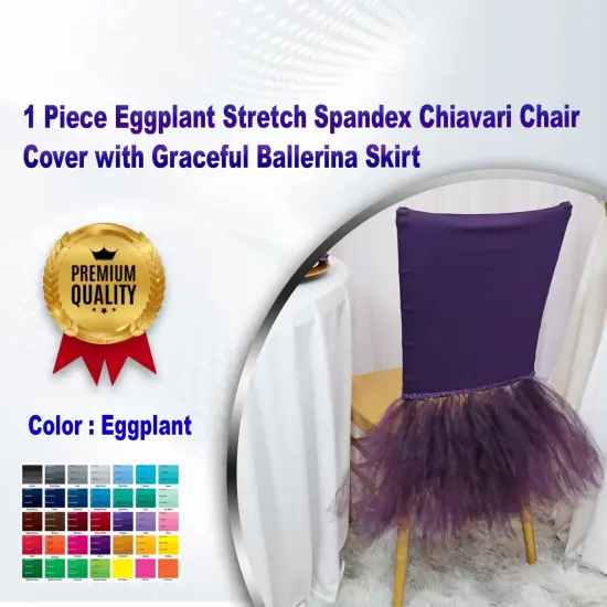 1 Piece Eggplant Stretch Spandex Chiavari Chair Cover with Graceful Ballerina Skirt {1}