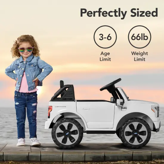 Best Choice Products Kids 12V Ride On Car Officially Licensed Ford Lightning Truck w/ Remote, LED Lights White {6}