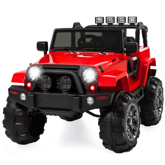 Best Choice Products 12V Kids Ride On Truck Car w/ Remote Control, Spring Suspension, Bluetooth, LED Lights Red {1}