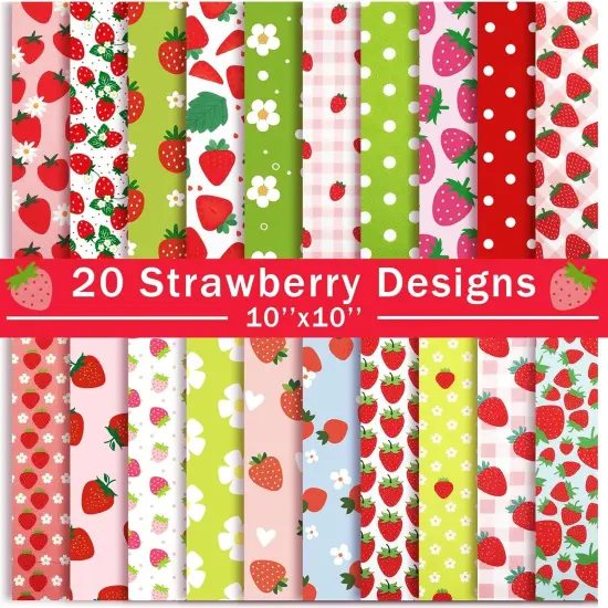 20 Pcs 10''x10'' Quilting Fabric Square Summer Strawberry Quiltted Fabric {1}