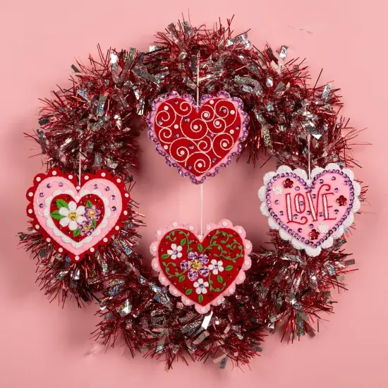 Bucilla Felt Ornaments Applique Kit Set Of 4-Heartfelt Treasures {1}