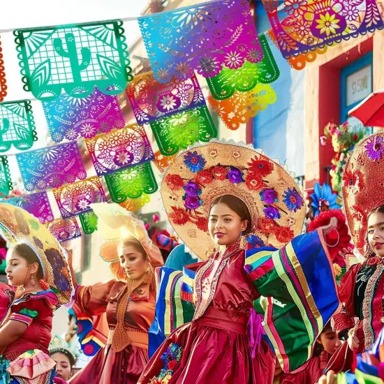 33 Feet Mexican Fiesta Banners -Large Plastic Papel Picado Banner Fiesta Party Decorations {4}