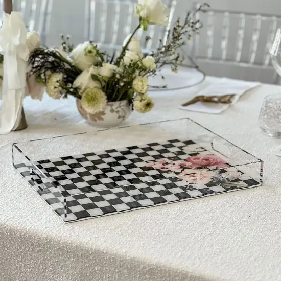 Black Chic Checkered Lucite Tray {1}