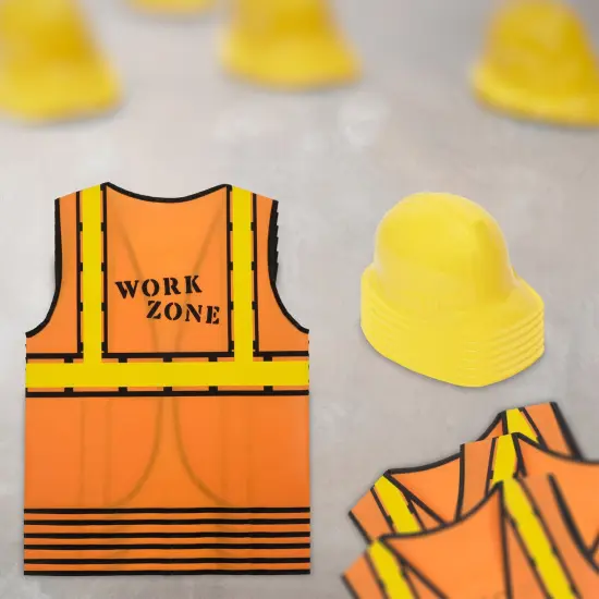 BLUE PANDA 6 Set Construction Worker Costume, Kids Construction Vest and Kids Hard Hat for Dress-Up, Construction Theme Birthday Party, or Halloween Costume, For Ages 3-14 Multicolor {6}