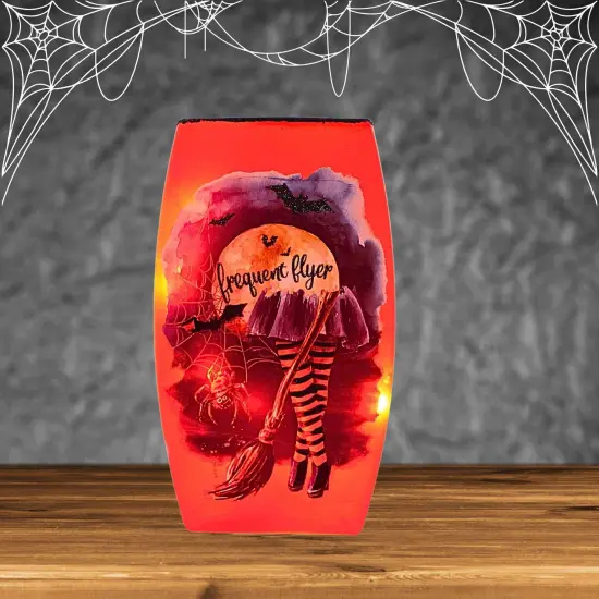 Stony Creek 7.75 In Frequent Flyer Pre-Lit Med Vase Halloween Lighted Glass Accent , Halloween Decor Halloween Witches Hat Spider Moon Witch Legs {4}