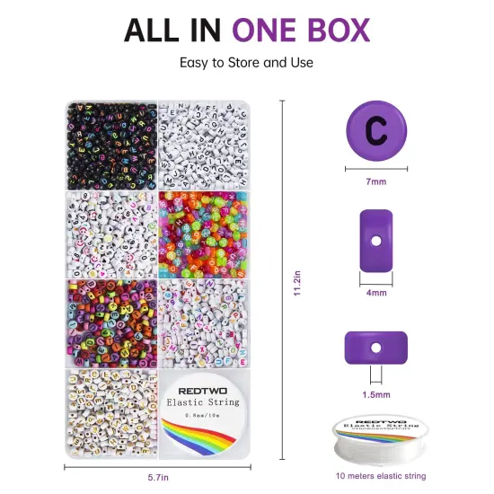 1600 Pcs Letter Beads Kit, 6 Styles of Colorful Alphabet Beads for Bracelet, Number Beads Smiley Face Beads Heart Beads and a Roll of Elastic String for Friendship Bracelet Kit. {3}