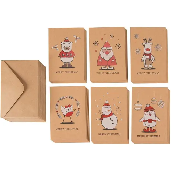 Best Paper Greetings 36 Pack Kraft Cute Christmas Greeting Cards with Envelopes, 4x6 Bulk Holiday Cards for Xmas Winter Holiday Season, 6 Red White Festive Designs Brown {6}
