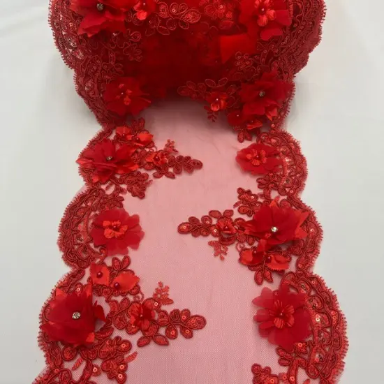 3 Yard Sequin 3D Lace Fabric 22.86 cm Wide Mesh with Pearls, Beads & Embroidery 100% Polyester Sage {2}