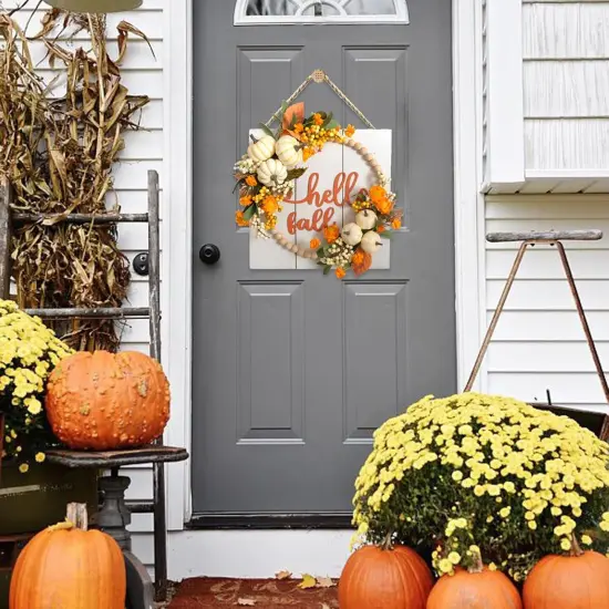 Hello Fall Sign Wreath for Front Door (Orange) {5}